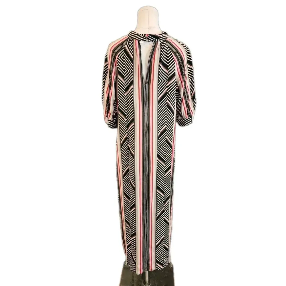 $150 Anthropologie McKenzie Geometric Stripe Midi Dress Boho summer Sz Large